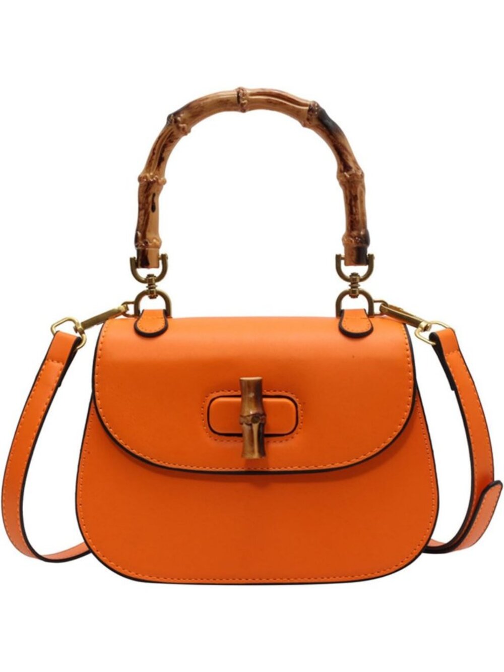 Stylish Women's Leather Tote Bag, Bamboo Handle Satchel & Crossbody Vintage